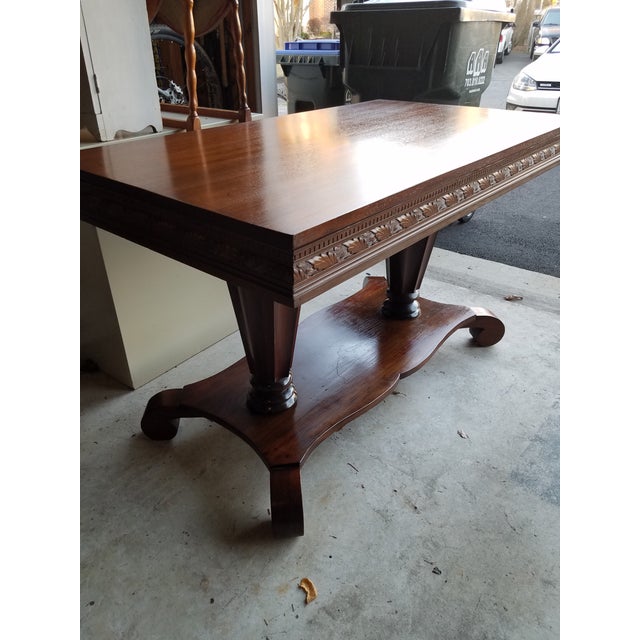Traditional 1800's Carved Rosewood Library Table For Sale - Image 3 of 12