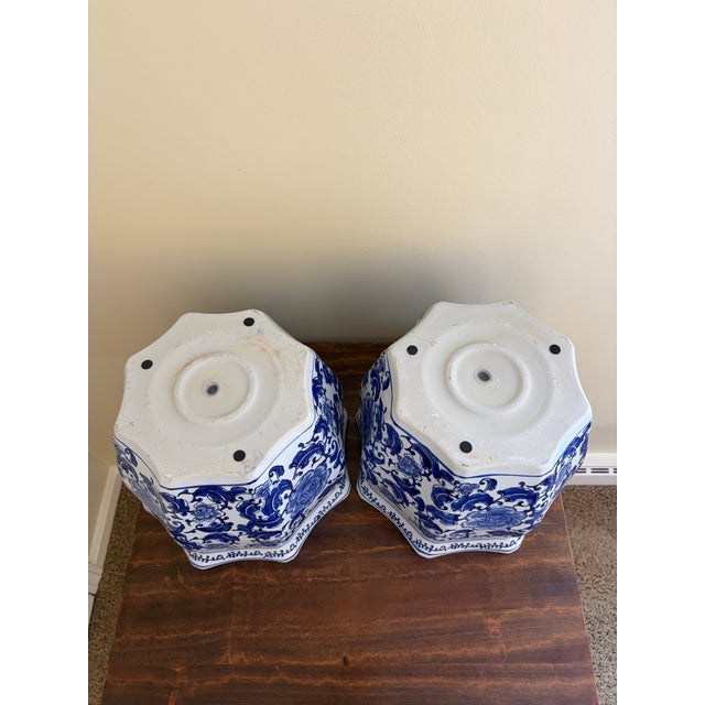2020s Chinoiserie Large Blue and White Porcelain Planters, Pair For Sale - Image 5 of 5