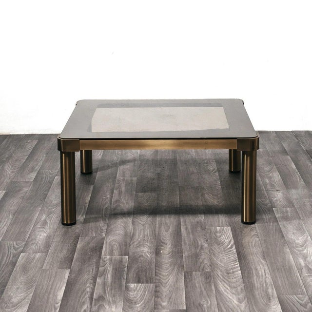 Hollywood Regency Hollywood Regency Geometric Coffee Table in Brown and Gilt Lacquered Metal, 1970s For Sale - Image 3 of 9