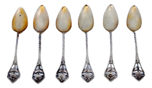 Silver Coffee Spoons with Twisted and Scalloped Handles, Set of 6