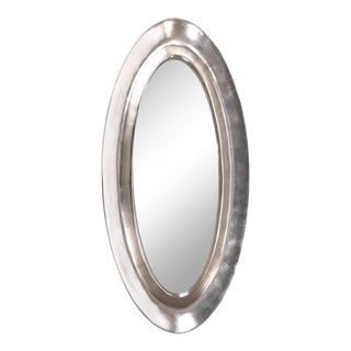 Monumental Aluminum Leaf Plaster Oval Mirror For Sale