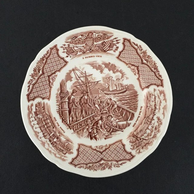 English Vintage "New York Harbor" Dessert Plates - Set of 9 For Sale - Image 3 of 6