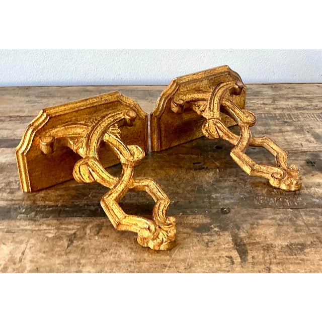 Wood Vintage Italian Gilt Wall Brackets - A Pair For Sale - Image 7 of 12