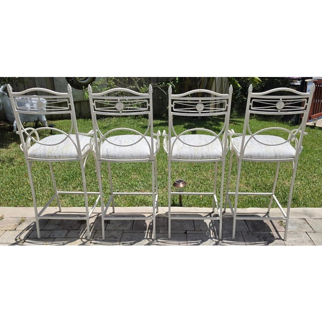 Set of 4 Vintage Coastal Palm Beach Regency Metal Barstools. For Sale - Image 16 of 18