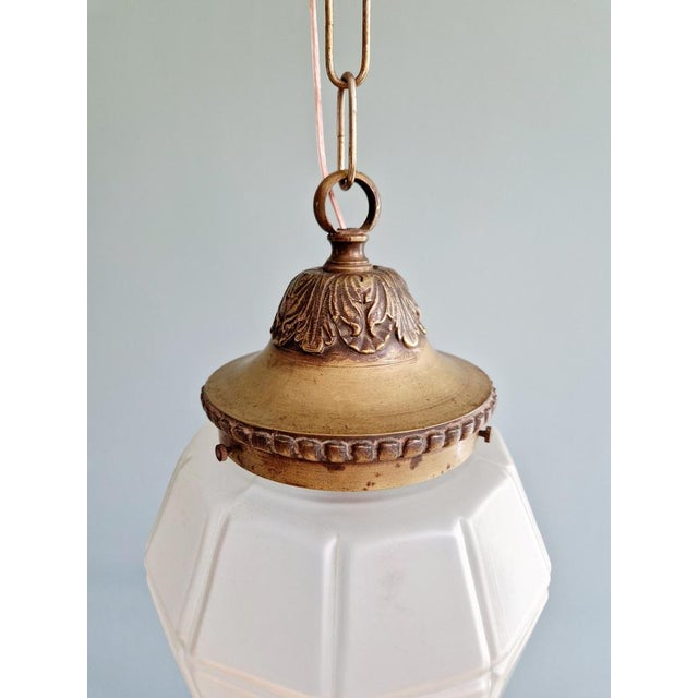 Metal Art Deco Pendant Light in Faceted Transparent Satin Glass, 1920s For Sale - Image 7 of 14