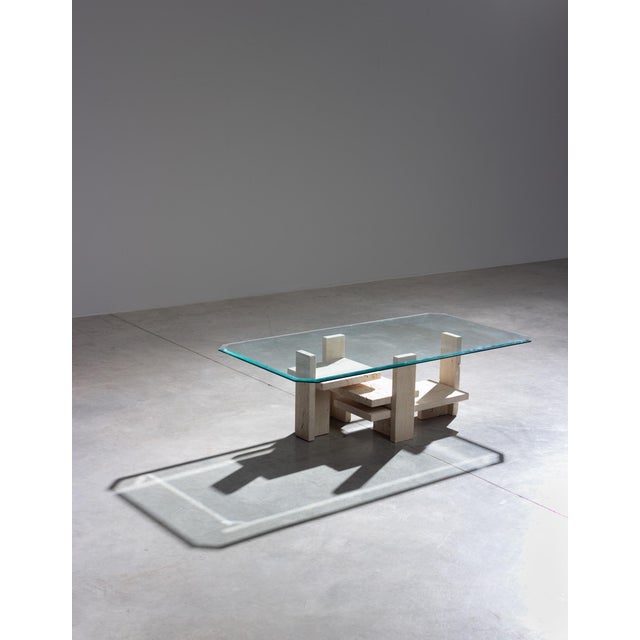 Mid-Century Modern Vintage Architectural Travertine Coffee Table by Willy Ballez, 1970s For Sale - Image 3 of 7