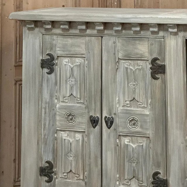 Antique Grand Normandy Rustic Gothic Revival Whitewashed Buffet For Sale - Image 13 of 14