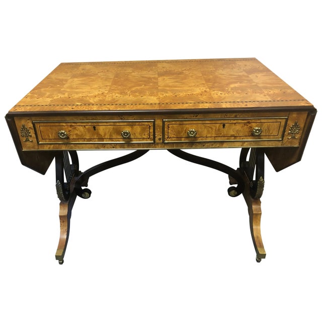 Baker Furniture Lyre Motife Birdseye Maple Drop-Leaf Writing Desk For Sale - Image 13 of 13