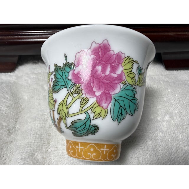 Late 20th Century Kangxi Signed Chinese Famille Rose Flower Cups W/Poem Hand Painted - a Pair For Sale - Image 9 of 12