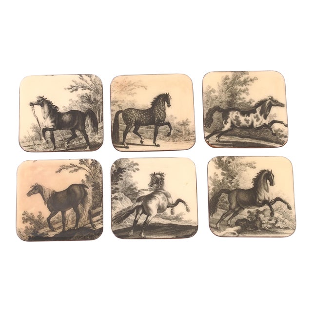 Horse Coasters: 1950s Italian Lacquerware, Equestrian Decor (Set of 6) For Sale