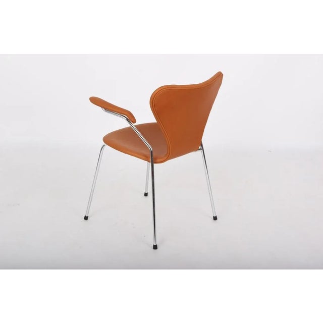 Metal Model 3207 Leather Chairs by Arne Jacobsen for Fritz Hansen, Set of 4 For Sale - Image 7 of 14