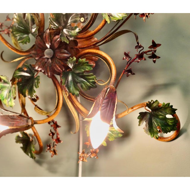 1960s French Toleware Bistro Ceiling Light with Vines, 1960 For Sale - Image 5 of 7