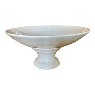 Vintage White Pedestal Bowl With Embossed Relief Pine Cones For Sale