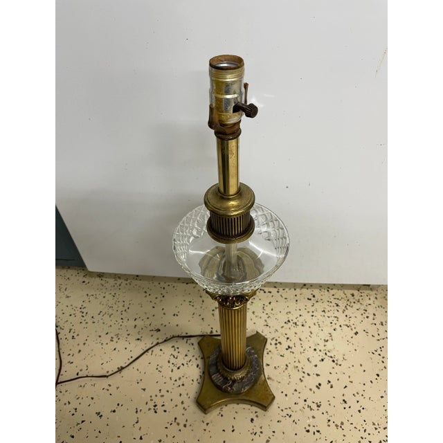 Brass and Marble Corinthian Column Spirit Lamp With Glass Font For Sale - Image 4 of 7
