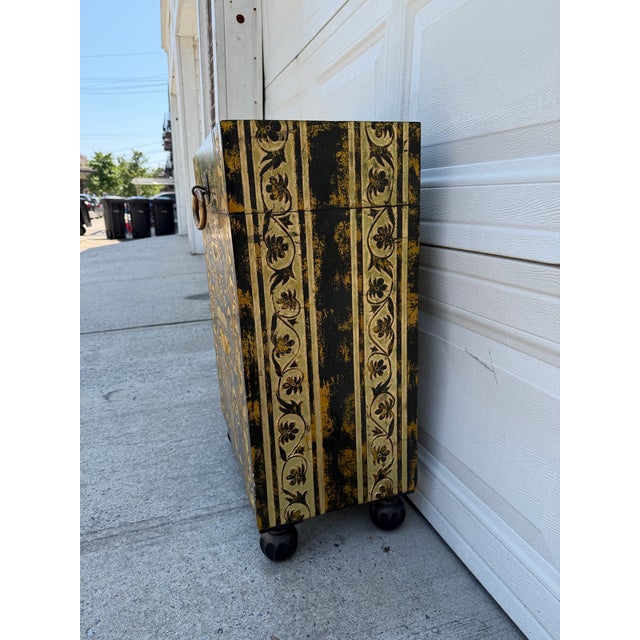 Late 20th Century Late 20th Century Neoclassical Style Black and Gilt Decorated Urn Motif Storage Chest For Sale - Image 5 of 12