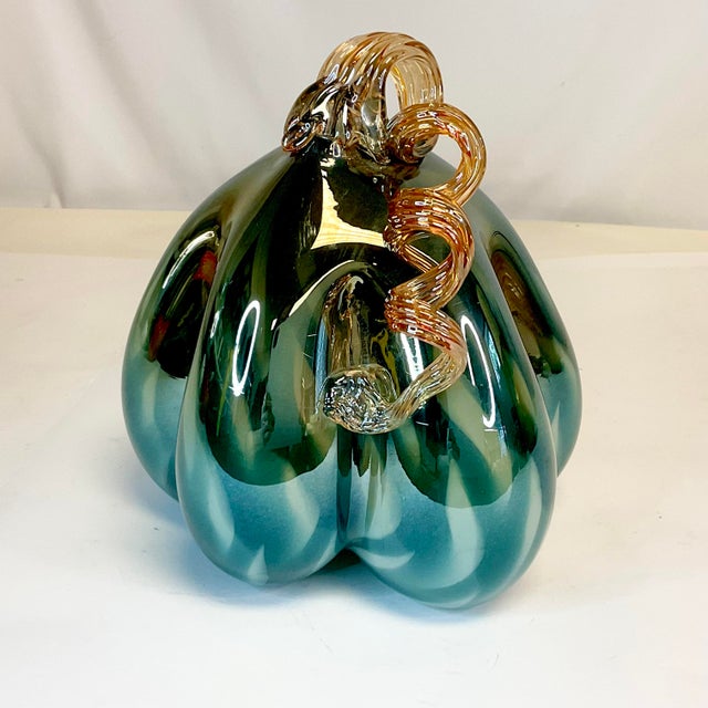 1990s 1990s Vintage Hollywood Regency Italian Venetian Blown Glass Pumpkin - Halloween & Thanksgiving For Sale - Image 5 of 10
