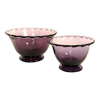 Early 20th Century Mid Century Modern Fostoria Amethyst Glass Century Serving Bowls Pair For Sale