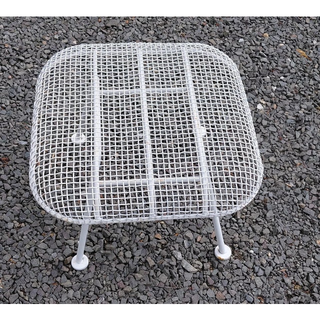 Woodard Sculptura Patio Stool. It is 20,5" wide and deep and 14" high. Good condition with light rust and minor paint loss...