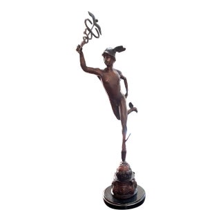 Vintage Mid-Century Bronze "Flying Mercury" Sculpture After Giambologna on Marble Base For Sale