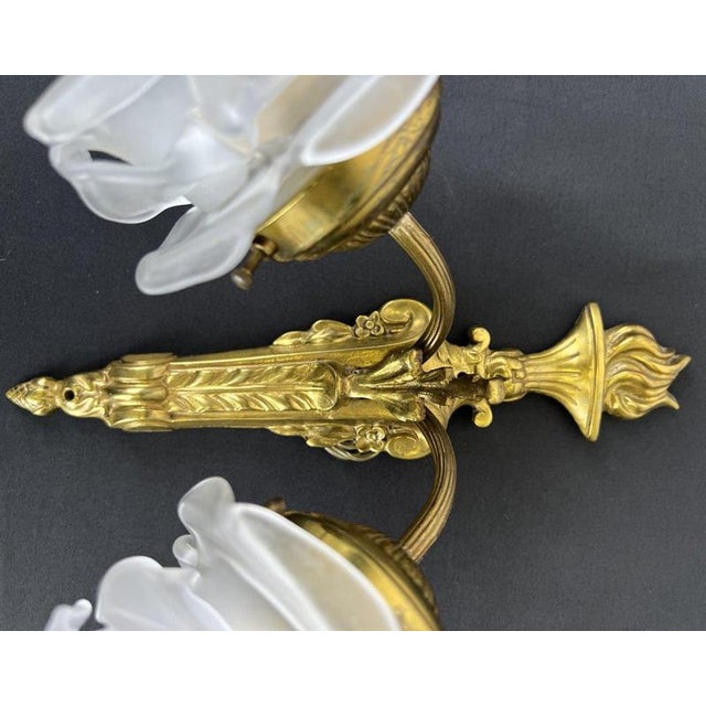Vintage French Ornate Glass Double Arm Wall Sconces, Set of 2 For Sale - Image 4 of 11
