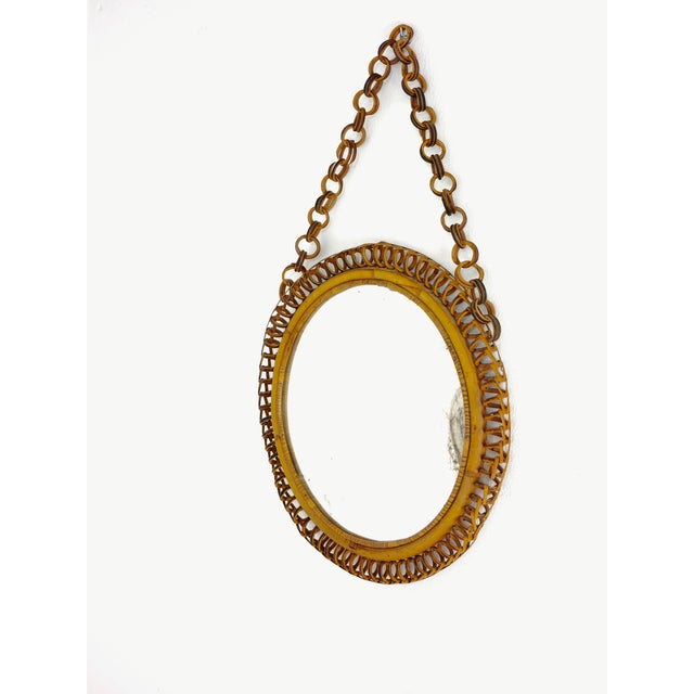 Mid-Century Modern Round Bamboo and Rattan Wall Mirror, Italy, 1960s For Sale - Image 3 of 14