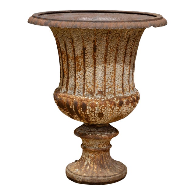 Large Antique Cast Iron Garden Urn For Sale