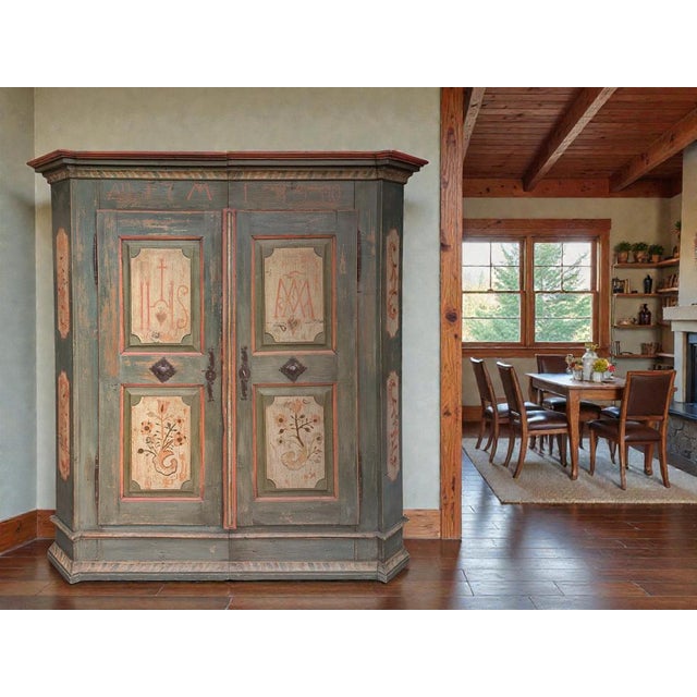 Vintage Painted Tyrolean Wardrobe, 1789 For Sale - Image 9 of 18