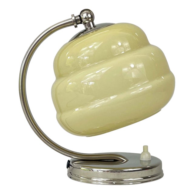 Art Deco Nickel and Opaline Table Lamp, Germany, 1930s For Sale
