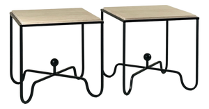 Pair of Tall Iron and Travertine 'Entretoise' Side Tables by Design Frères