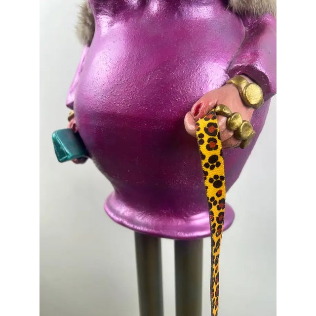 Metal Whimsical Life-Size Metal Sculpture of Stylish Lady With Dog, 5 Ft Tall , Signed 1980's For Sale - Image 7 of 18