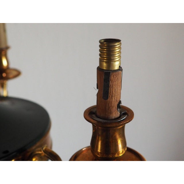 Vintage French Empire 3-Arm Brass Dark Green Tole Chandelier, 1960s For Sale - Image 9 of 16