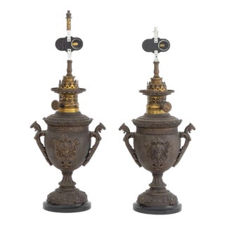 Neoclassical Two Handle Urn Forn Table Lamps, Pair For Sale