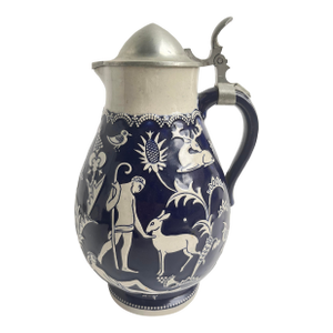 Mid 20th Century Marzi & Remy Beer Pitcher or Stein With Pewter Lid