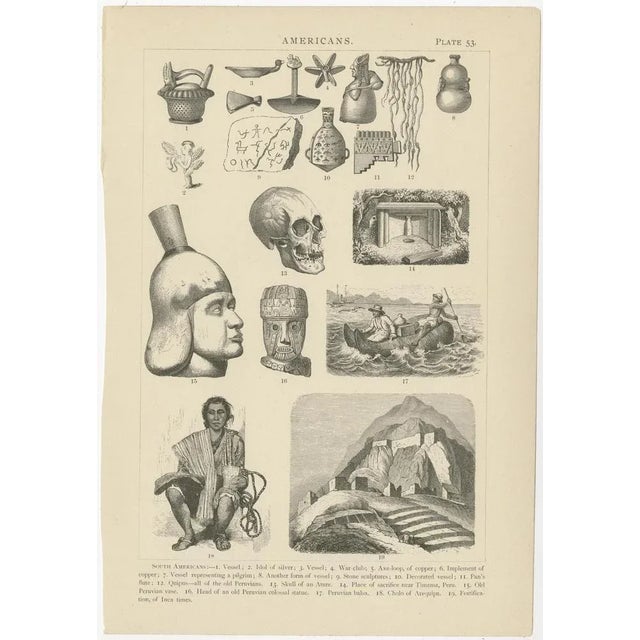 Set of ten antique prints depicting various scenes, figures, and objects of South America. These prints originate from...