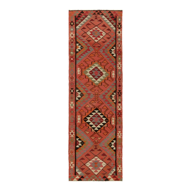 Vintage Kilim Tribal Runner in Coral Pink With Multicolor Geometric Patterns For Sale