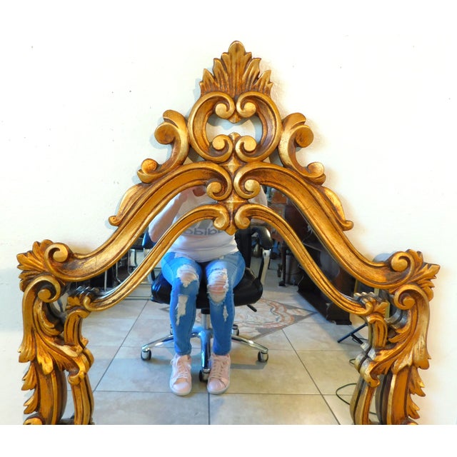 Italian Vintage Mid Century Italian Florentine Gold Carved Wood Fleur De Lis Mirror For Sale - Image 3 of 11