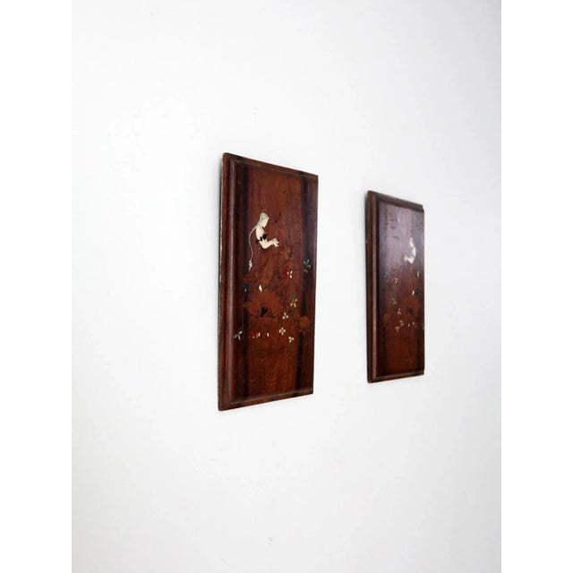 This is a pair of vintage wooden wall hangings. Romantic, art nouveau styled etchings of floral goddess or nymphs decorate...