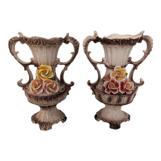 1940s Large Capodimonte 2 Handled Vases - a Pair For Sale