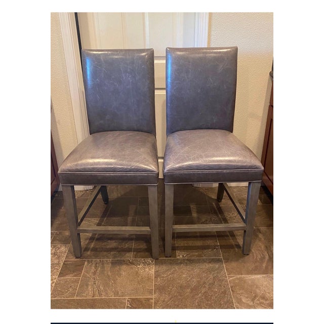 Modern Restoration Hardware Hudson Parsons Leather Counter Stools - Set of 4 For Sale - Image 3 of 9