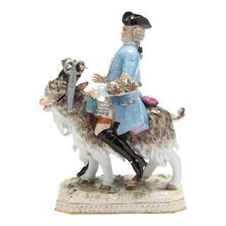 Antique Dresden Porcelain Figure of Count Bruhle’s Tailor and Goat For Sale