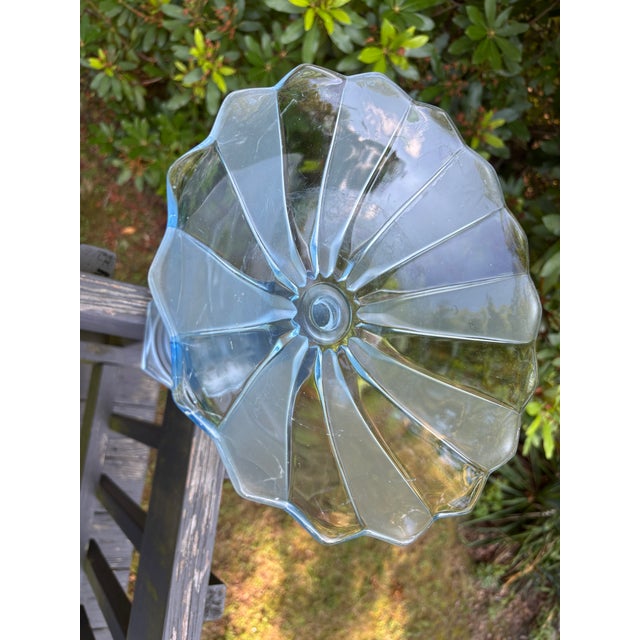 Glass Large Vintage Three Graces Art Deco German Walther & Sohne Blue Frosted Glass Comport For Sale - Image 7 of 12