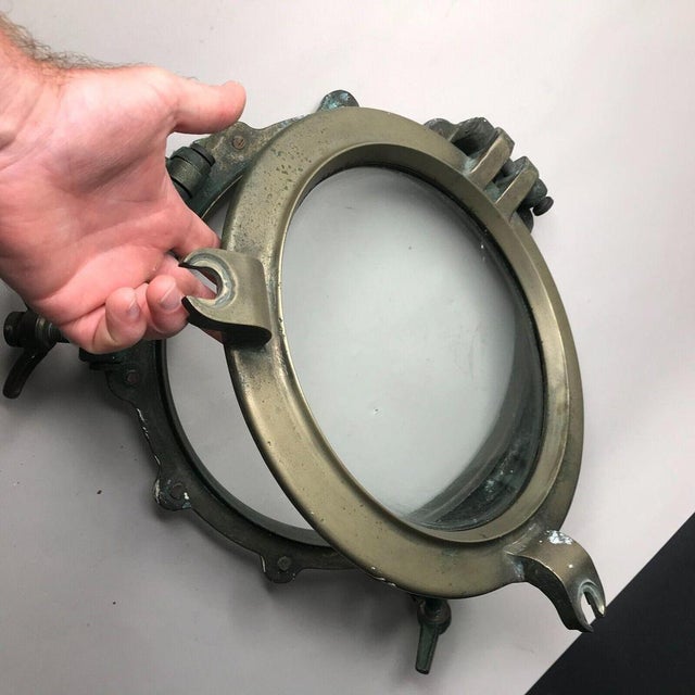 Forest Green Antique Marine Nautical Bronze Sunken Ship Porthole, 1960s For Sale - Image 8 of 18