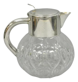 Victorian German Silver Plated Bulbous Cut Crystal Glass Lemonade Water Pitcher