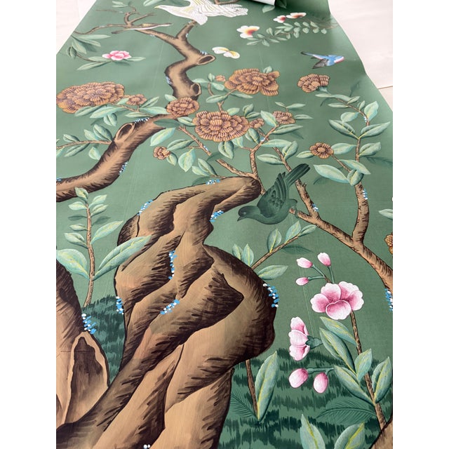 Art Deco Hand-Painted Chinoiserie Wall Panel on Tea Paper | Bird & Floral Botanical Artwork | Unframed Asian Decorative Art For Sale - Image 3 of 8
