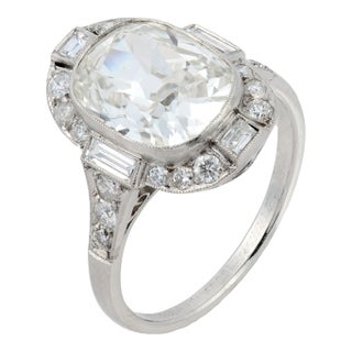 Mid 20th Century Gia 3.29 Carat Old Mine Cut Diamond Platinum Engagement Ring, Size 6.5 For Sale