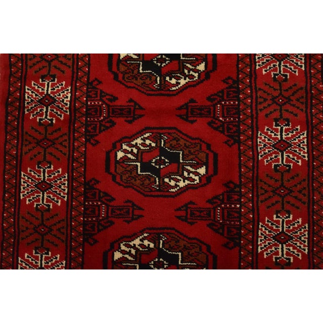 Red Turkmen Runner 2’6” X 9’7” Red Wool Vintage Tribal Hand-Knotted Oriental Rug For Sale - Image 8 of 12