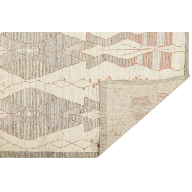 Hand-Knotted Modern Moroccan Tribal Wool Rug – Earthy Geometric Tones For Sale - Image 9 of 10
