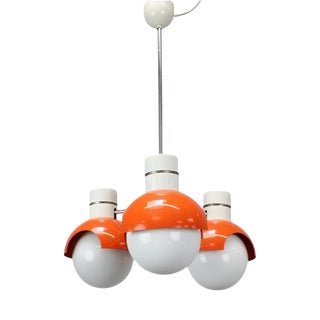 Czechoslovak Space Age Orange and Opaline Glass Chandelier from Napako, 1970s For Sale