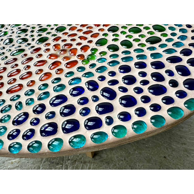 Wood 1967 Signed Psychedelic Glass Mosaic Coffee Table Studio Craft Folk Art For Sale - Image 7 of 14