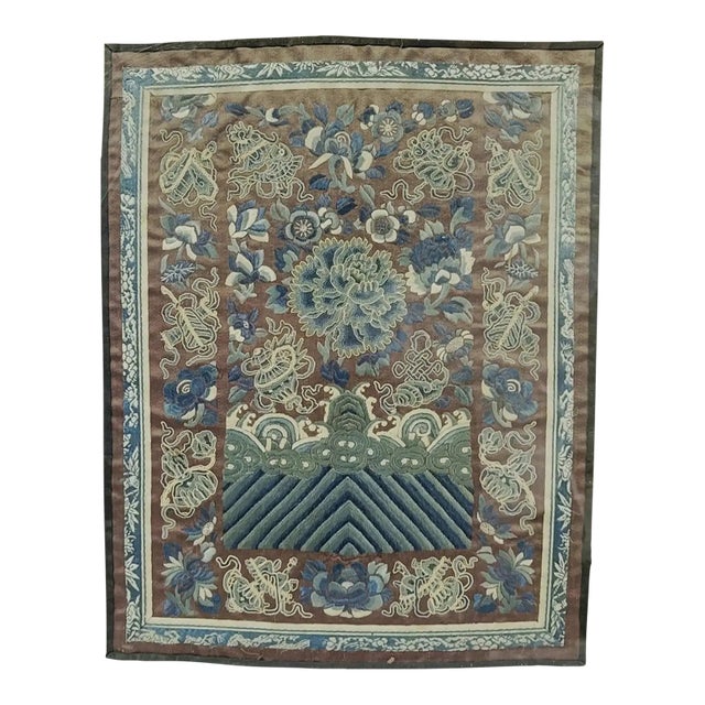 Chinese Forbidden Stitch (Peking Knot) Silk Embroidery Panel, Late Qing Dynasty For Sale